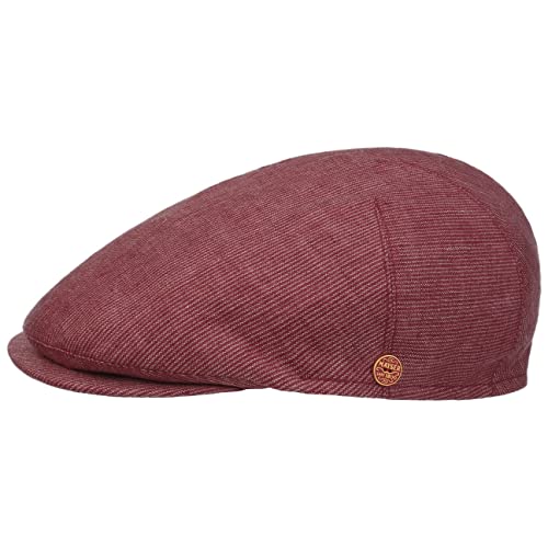 Mayser Sidney Leinen Stripes Flatcap Schirmmütze Schiebermütze Leinencap Herren - Made in The EU mit Schirm, Futter, Futter Sommer Frühling-Sommer - 59 cm rot von Mayser