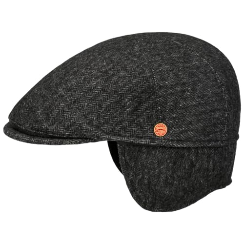 Mayser Sidney Plus Amaro Flatcap Schirmmütze Schiebermütze Seidencap Wollcap Herren - Made in The EU mit Schirm, Ohrenklappen, Futter, Futter Herbst-Winter Winter - 61 cm schwarz von Mayser