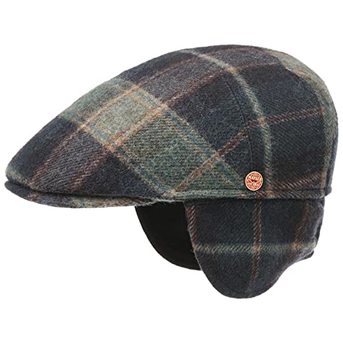 Mayser Sidney Plus British Lambswool Flatcap Schirmmütze Schiebermütze Wollcap Herren - Made in The EU mit Schirm, Futter, Lederband Winter Herbst-Winter - 57 cm blau von Mayser