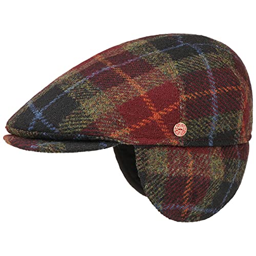 Mayser Simon Harris Tweed Flatcap Schirmmütze Herren - Made in The EU Wollcap mit Schirm, Ohrenklappen, Futter Herbst-Winter - 59 cm dunkelrot von Mayser