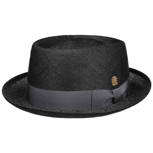 Mayser Uni Sisal Pork Pie Strohhut Zechbauer Sommerhut Sonnenhut Pork-Pie-Hut Damen/Herren - Made in The EU mit Ripsband Sommer Frühling-Sommer - S (55-56 cm) schwarz von Mayser