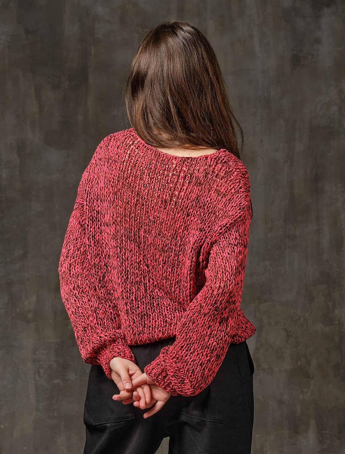Boho Rot Natur Pullover Fester Baumwoll-Leinen Strick, Lockerer Weicher Strick von Maystra
