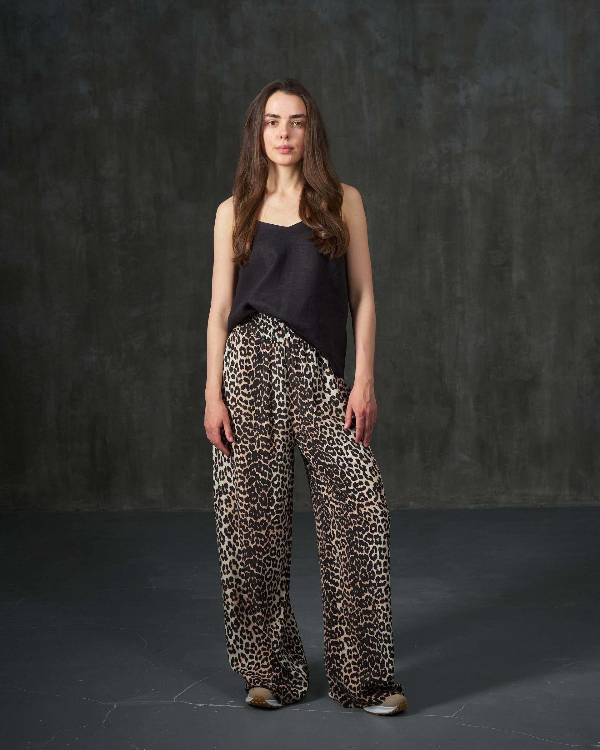 Leopardenmuster Baumwoll Palazzohose Boho Hose Mit Hoher Taille von Maystra