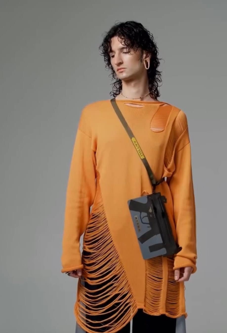 Punk Destroyed Pullover Unisex Festival Baumwolle Mit Löcher, Schwarz Grau Weiß Orange - S-xl von Maystra