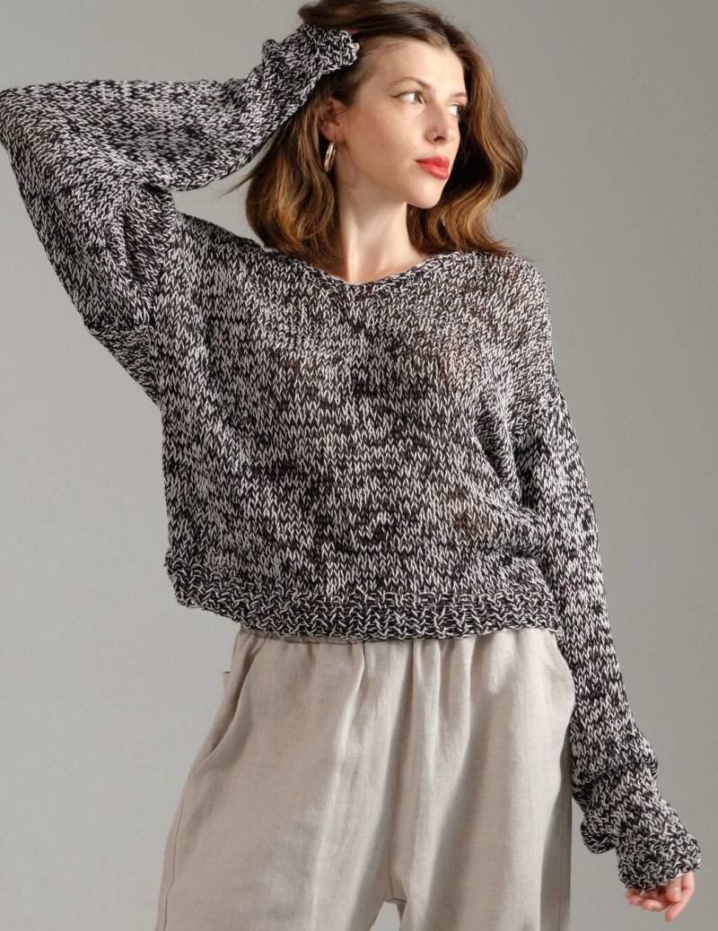 Sommer Baumwolle Damen Pullover-Monochrom Boho Pullover-Lose Crop Pullover-Grunge Rot Locker Strick Top-Leichte Strickwaren von Maystra