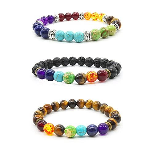 Mayting Armband aus Natursteinen, Tigerauge, Lavastein, Reiki, Chakra, Herren/Damen, Armband, 3 Stück von Mayting