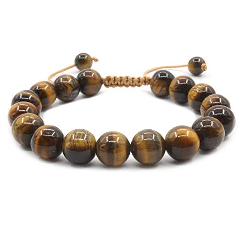 Mayting 10mm Natural Tiger Eye Armband Geflochtenes Seil Einstellbare Edelstein Armband für Herren und Damen Lucky Charm Bangle von Mayting