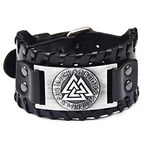 Mayting Wikinger Lederarmband, Wikinger Vegvisir Nordisches Armband Odin Runen Amulett Breites Armband Verstellbarer Punk Rock Keltischer Armreif für Herren, Kunstleder von Mayting