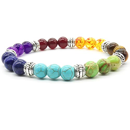 Mayting Damen Schmuck Stein Perlen Armband Türkis Achat Reiki 7 Chakra Energietherapie Yoga Armreif von Mayting
