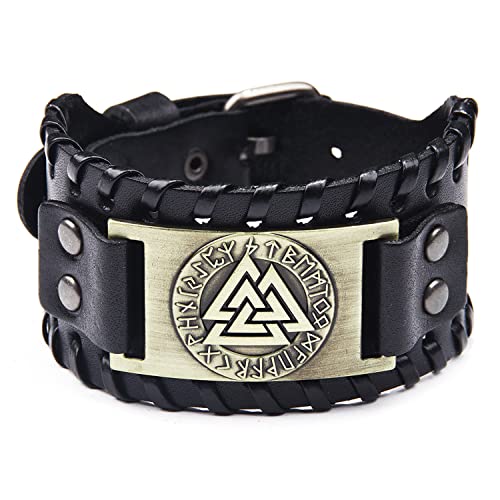 Mayting Wikinger Lederarmband, Wikinger Vegvisir Nordisches Armband Odin Runen Amulett Breites Armband Verstellbarer Punk Rock Keltischer Armreif für Herren, 38, Leder von Mayting