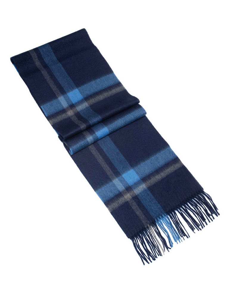 MayTree Kaschmirschal Unisex, 180 x 30cm, mit Fransen, gewebt Tartan dunkelblau grau, (Stück, 1-St), 100% Kaschmir von Maytree