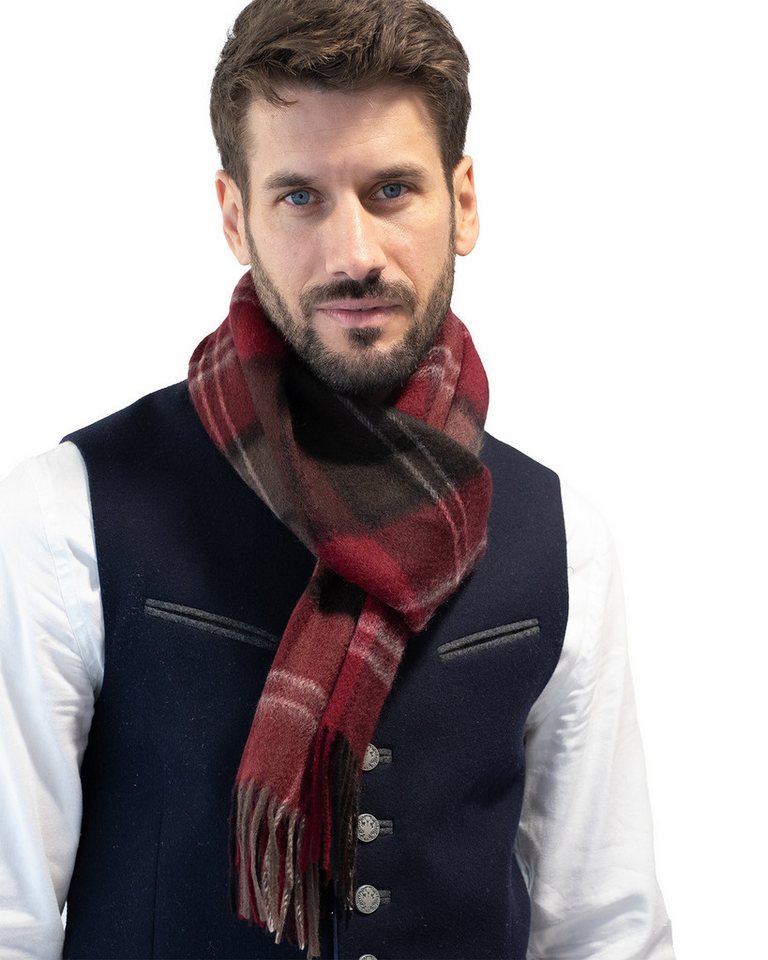 MayTree Kaschmirschal Unisex, 180 x 30cm, mit Fransen, gewebt kariert Tartan Rot Braun, (Stück, 1-St), 100% Kaschmir von Maytree