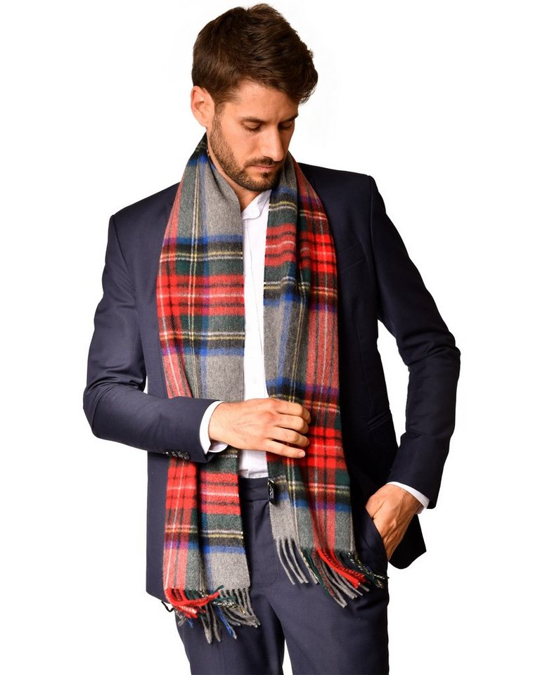 MayTree Kaschmirschal Unisex, 180 x 30cm, mit Fransen, kariert Rot Grau, (Stück, 1-St), 100% Kaschmir von Maytree