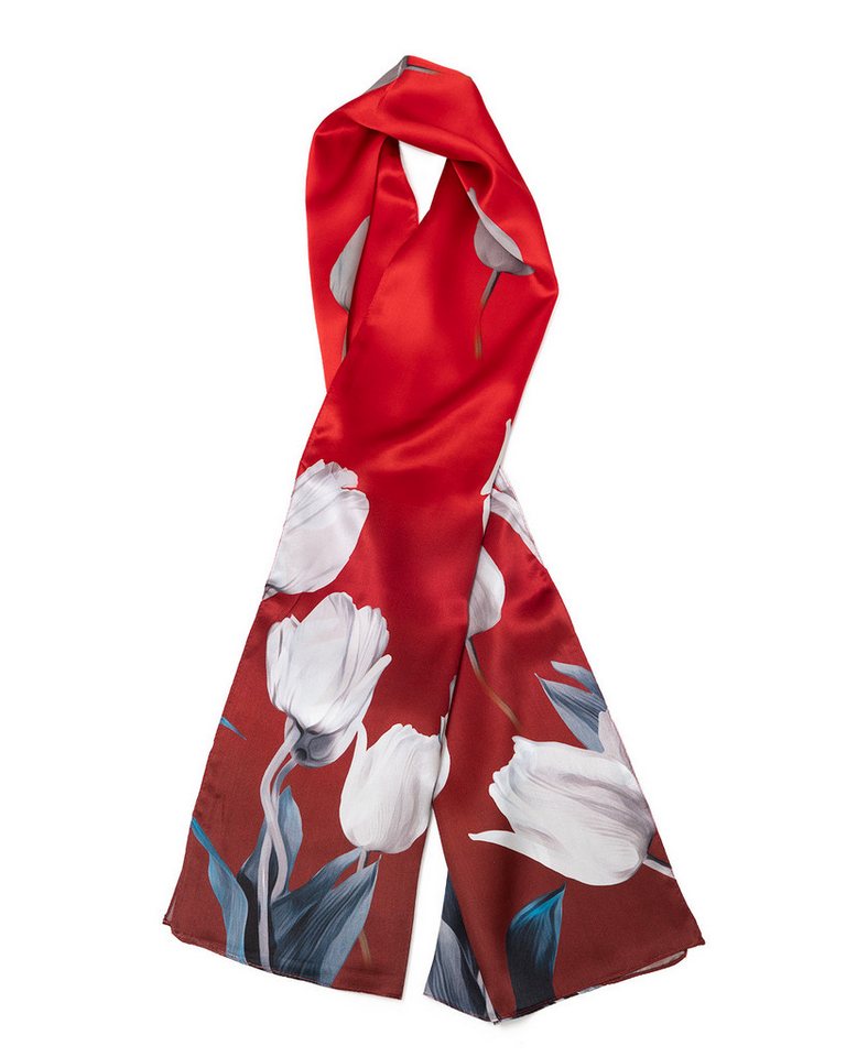 MayTree Seidenschal Tulpen rot, 55 x 175 cm, leichter Damen-Schal, alljährig, (Stück), Seidentuch 100% Seide von Maytree