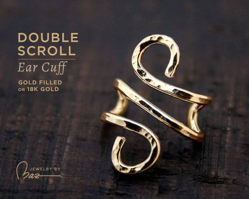 Handgehämmerte Double Spiral Ohrmanschette - 14K, 18K Massiv Oder Gold Filled von MazJewelryStudio