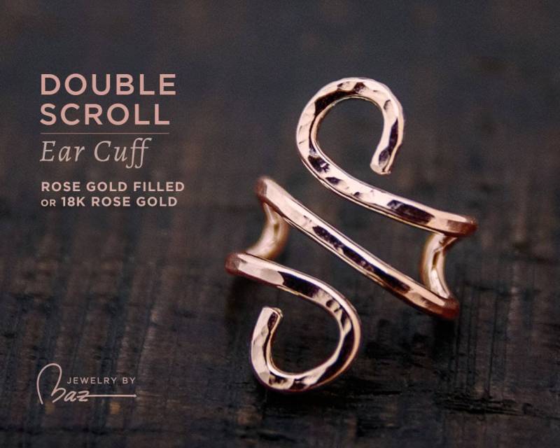 Handgehämmerte Rose Gold Filled Double Spiral Ohrmanschette von MazJewelryStudio
