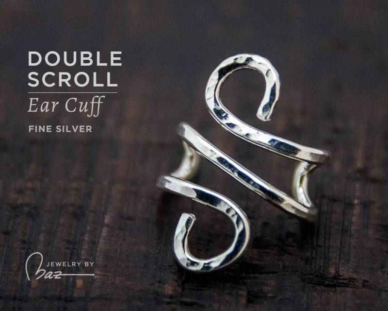 Gehämmerte Feinsilber Double Spiral Ohrmanschette von MazJewelryStudio