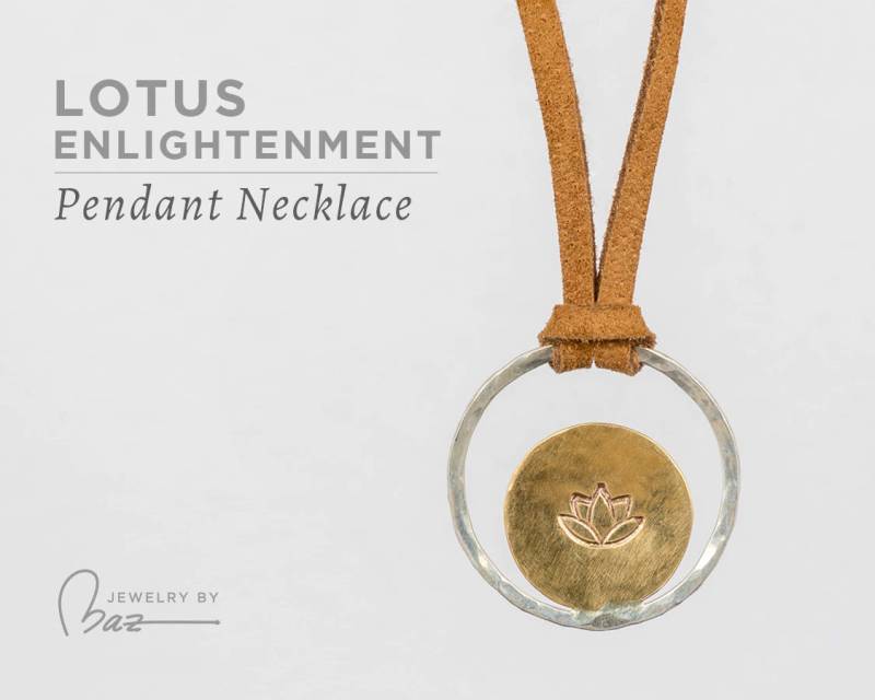 Lotus Anhänger - Sterling Silber Hoop, Messingscheibe, Wildlederkordel von MazJewelryStudio