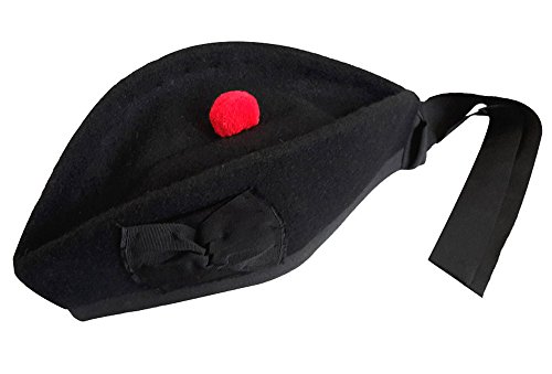 Schottische Glengarry-Mütze, aus 100% reiner Wolle Gr. 120 cm, Plain Black von Maze