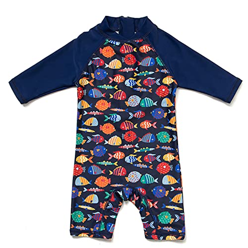 Mazuliso Baby Junge Badeanzug UPF50+ EIN Stück Lange Ärmel Sonnenanzug MIT Einem Reißverschluss(DCFisch,80-86 cm) von Mazuliso