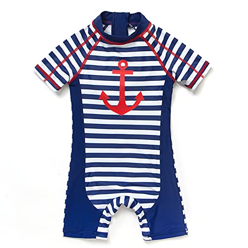 Mazuliso Baby Junge Badeanzug UV-Schutz 50+ EIN stück Kurzärmel Sonnenanzug MIT Einem Reißverschluss(BUAnker1,68-74 cm) von Mazuliso