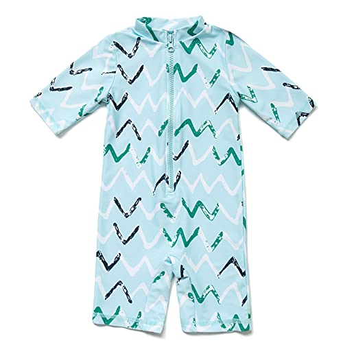 Mazuliso Baby Junge Badeanzug UV-Schutz 50+ EIN stück Kurzärmel Sonnenanzug MIT Einem Reißverschluss(Blau1,92-98 cm) von Mazuliso