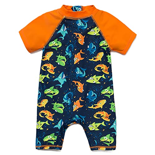 Mazuliso Baby Junge Badeanzug UV-Schutz 50+ EIN stück Kurzärmel Sonnenanzug MIT Einem Reißverschluss(Orange1,62-68 cm) von Mazuliso
