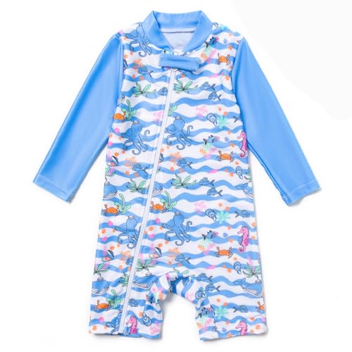 Mazuliso Baby Junge Badeanzug UV Umweltfreundliche Recycelte Stoffe mit Durchgehendem Front Reißverschluss(BUStreifen,62-68 cm) von Mazuliso