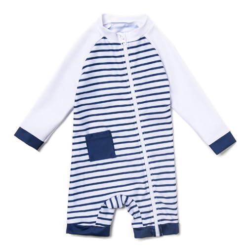 Mazuliso Baby Junge Badeanzug UV Umweltfreundliche Recycelte Stoffe mit Durchgehendem Front Reißverschluss(Streifen,80-86 cm) von Mazuliso