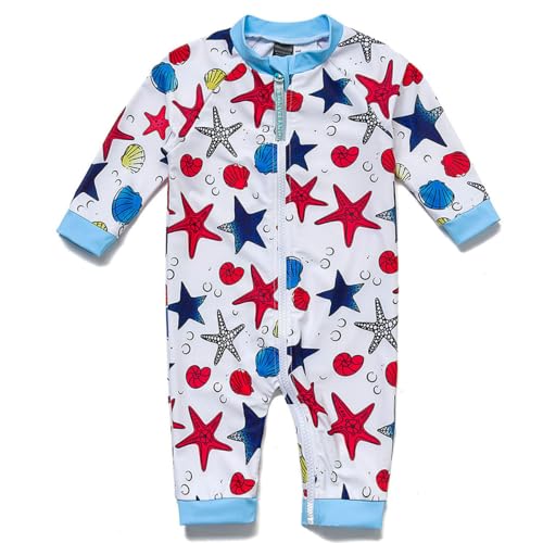 Mazuliso Baby Junge Badeanzug UV mit Durchgehendem Front Reißverschluss 3/4-Ärmel(BUSeestern,86-92 cm) von Mazuliso