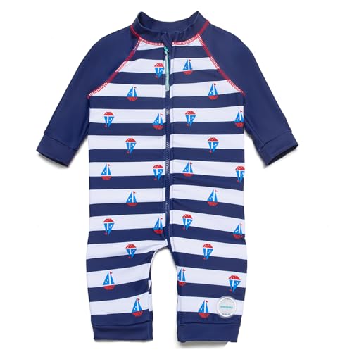 Mazuliso Baby Junge UPF50+ Badeanzug 3/4-Ärmel mit Durchgehendem Front Zip(BUBoot,62-68 cm) von Mazuliso