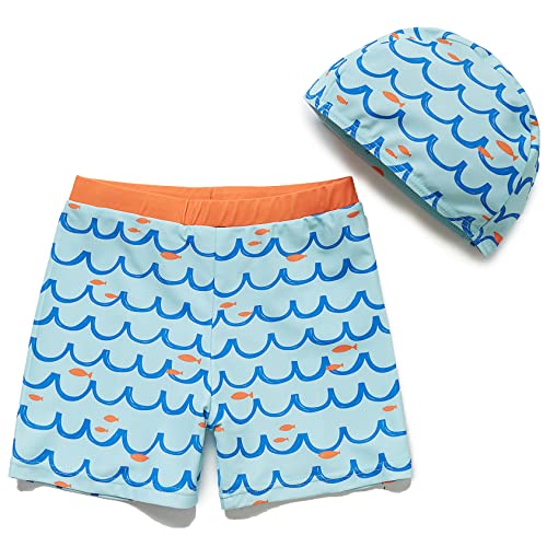 Mazuliso Baby Jungen Badehose UPF50+ Kleinkind Strand Shorts UV Badekappe Sonnenschutz(Welle,18-24 Months) von Mazuliso