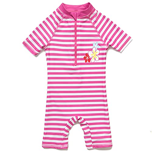 Mazuliso Baby Mädchen Badeanzug EIN Stück Kurzärmel UPF50+ MIT Einem Reißverschluss(Streifen,92-98 cm) von Mazuliso