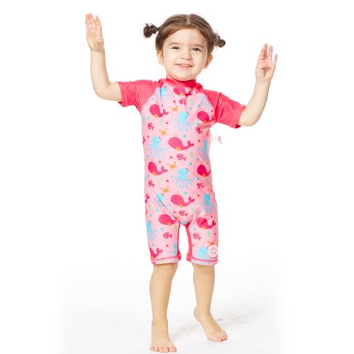 Mazuliso Baby Mädchen Badeanzug EIN stück Kurzärmel UPF50+ MIT Einem Reißverschluss(Fisch,80-86 cm) von Mazuliso