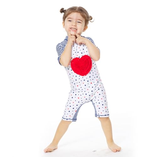 Mazuliso Baby Mädchen Badeanzug EIN stück Kurzärmel UPF50+ MIT Einem Reißverschluss(Liebe,80-86 cm) von Mazuliso