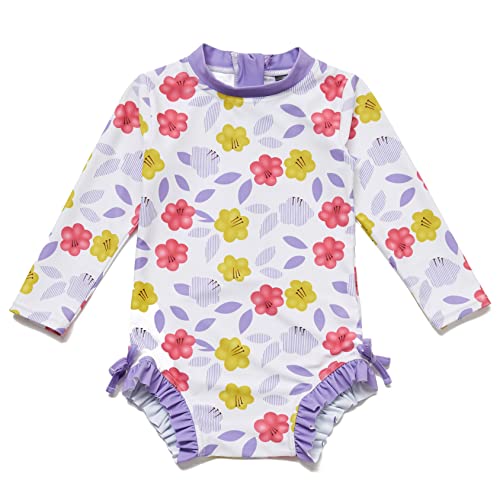 Mazuliso Baby Mädchen Badeanzug UV EIN stück Langeärmel MIT Einem Reißverschluss(2VLBlumen,92-98 cm) von Mazuliso