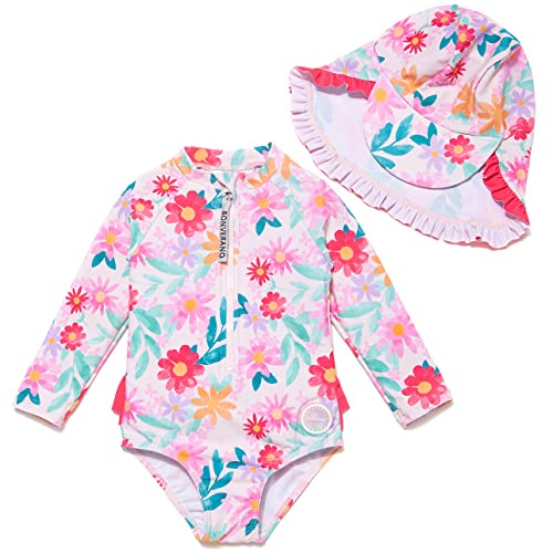 Mazuliso Baby Mädchen Badeanzug UV EIN stück Langeärmel MIT Einem Reißverschluss(3VLBlumen,74-80 cm) von Mazuliso