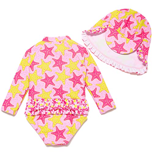 Mazuliso Baby Mädchen Badeanzug UV EIN stück Langeärmel MIT Einem Reißverschluss(RosaStern,92-98 cm) von Mazuliso