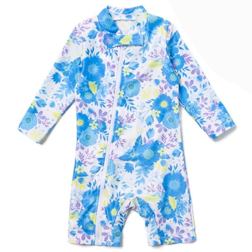 Mazuliso Baby Mädchen Badeanzug UV Umweltfreundliche Recycelte Stoffe mit Durchgehendem Front Reißverschluss(BUBlumen,86-92 cm) von Mazuliso