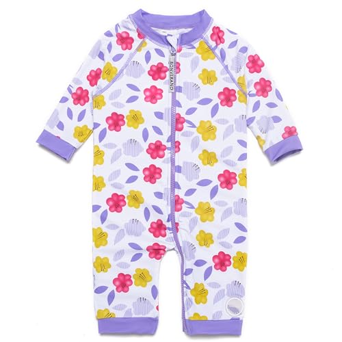 Mazuliso Baby Mädchen UPF50+ Badeanzug 3/4-Ärmel mit Durchgehendem Front Zip(2VLBlume,80-86 cm) von Mazuliso