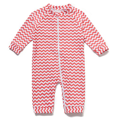 Mazuliso Baby Mädchen UPF50+ Badeanzug 3/4-Ärmel mit Durchgehendem Front Zip(RTWelle,92-98 cm) von Mazuliso