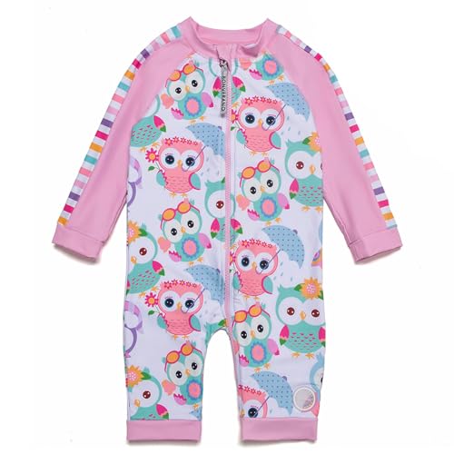 Mazuliso Baby Mädchen UPF50+ Badeanzug 3/4-Ärmel mit Durchgehendem Front Zip(owl,68-74 cm) von Mazuliso