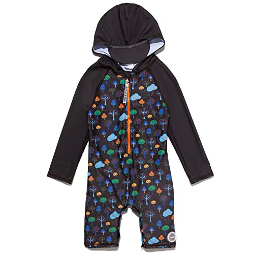 Mazuliso Junge Baby Badeanzug Mit Kapuze Druckknopf unten Lange Ärmel UPF50+ mit Reißverschluss(Baum,86-92 cm) von Mazuliso
