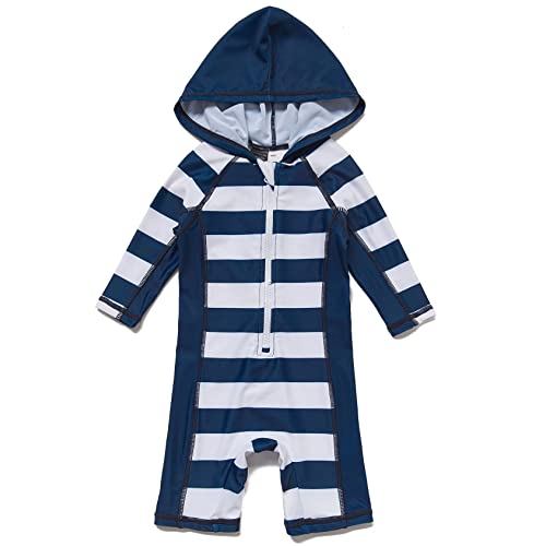 Mazuliso Junge Baby Badeanzug Mit Kapuze Druckknopf unten Lange Ärmel UPF50+ mit Reißverschluss(ZQStreifen,80-86 cm) von Mazuliso