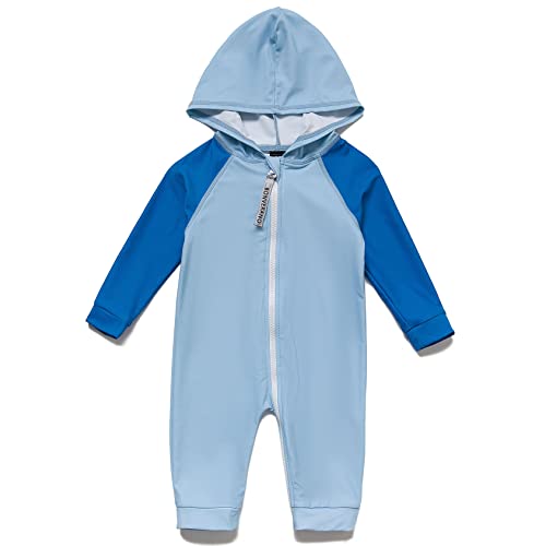 Mazuliso Junge Baby Badeanzug Mit Kapuze Durchgehendem Front Reißverschluss Lange Ärmel UPF50+ mit Reißverschluss(Blau,80-86 cm) von Mazuliso