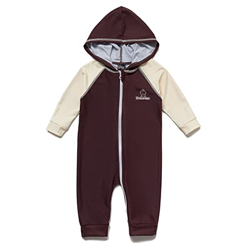 Mazuliso Junge Baby Badeanzug Mit Kapuze Durchgehendem Front Reißverschluss Lange Ärmel UPF50+ mit Reißverschluss(Braun,86-92 cm) von Mazuliso