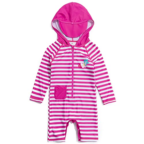 Mazuliso Mädchen Baby Badeanzug Mit Kapuze Druckknopf unten Lange Ärmel UPF50+ mit Reißverschluss(Pink,68-74 cm) von Mazuliso