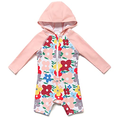 Mazuliso Mädchen Baby Badeanzug Mit Kapuze Lange Ärmel UPF50+ mit Reißverschluss(Pink2,98-104 cm) von Mazuliso