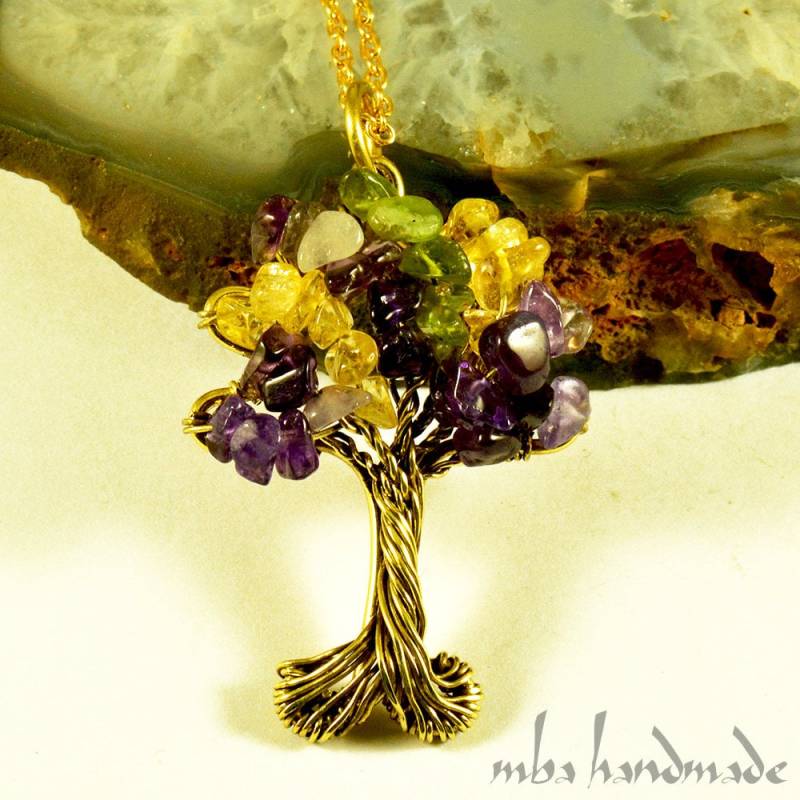 Amethyst Citrin Peridot Kristalle Baum Des Lebens Anhänger - Messing Draht Gewickelt Edelstein Schmuck Amethyst Citrin Peridot Kristalle Baum Des Lebens Anhänger - Messing Draht Gewickelt Edelstein Schmuck von MbaHandmade