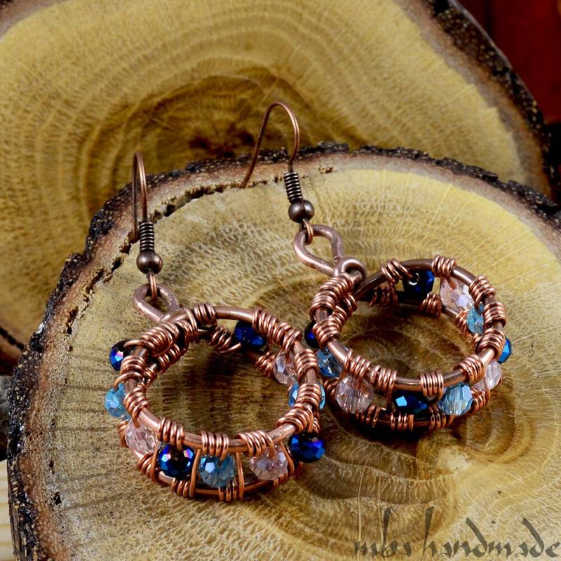 Bunte Glänzende Swarovski Kristall Perlen Ohrringe Kupferdraht Gewickelt Handwerker Handgefertigt - Mba Handgemachte Schmuck Bunte Glänzende Swarovski Kristall Perlen Ohrringe Kupferdraht Gewickelt Handwerker Handgefertigt - Mba Handgemachte Schmuck von MbaHandmade